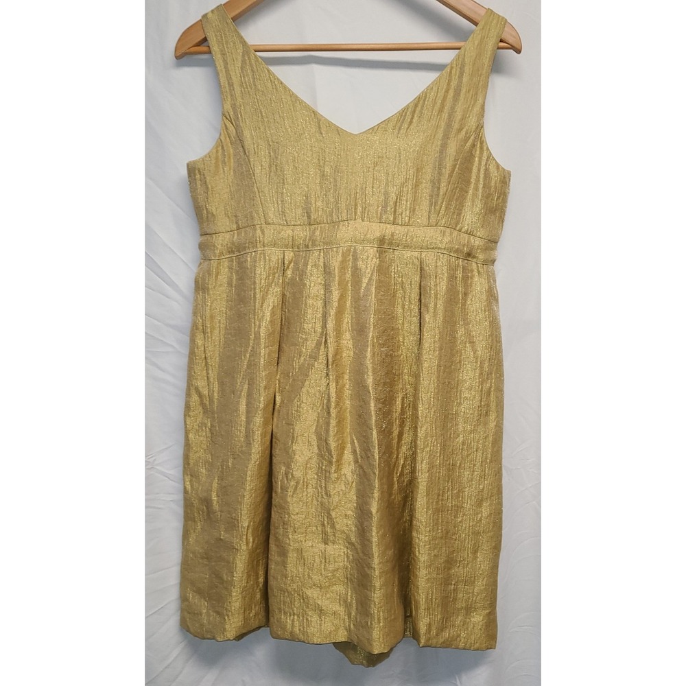 Context Dress & Overcoat 1960s Inspired Metallic Gold Size 8 Empire Waist - Picture 5 of 14